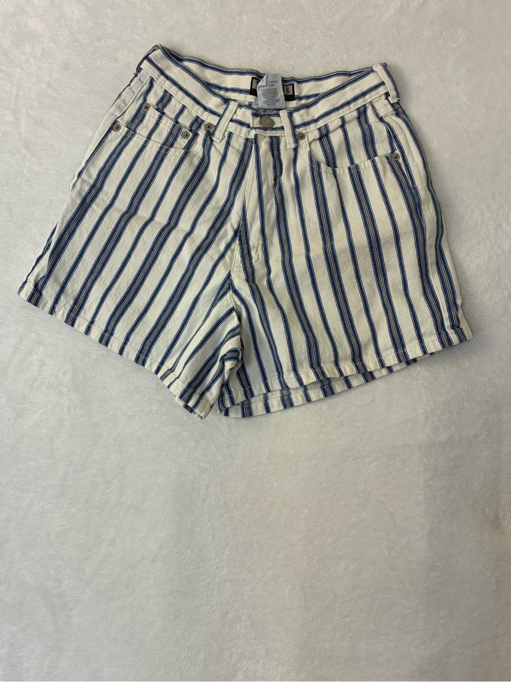 High-Waist Striped Cotton Shorts - White & Blue